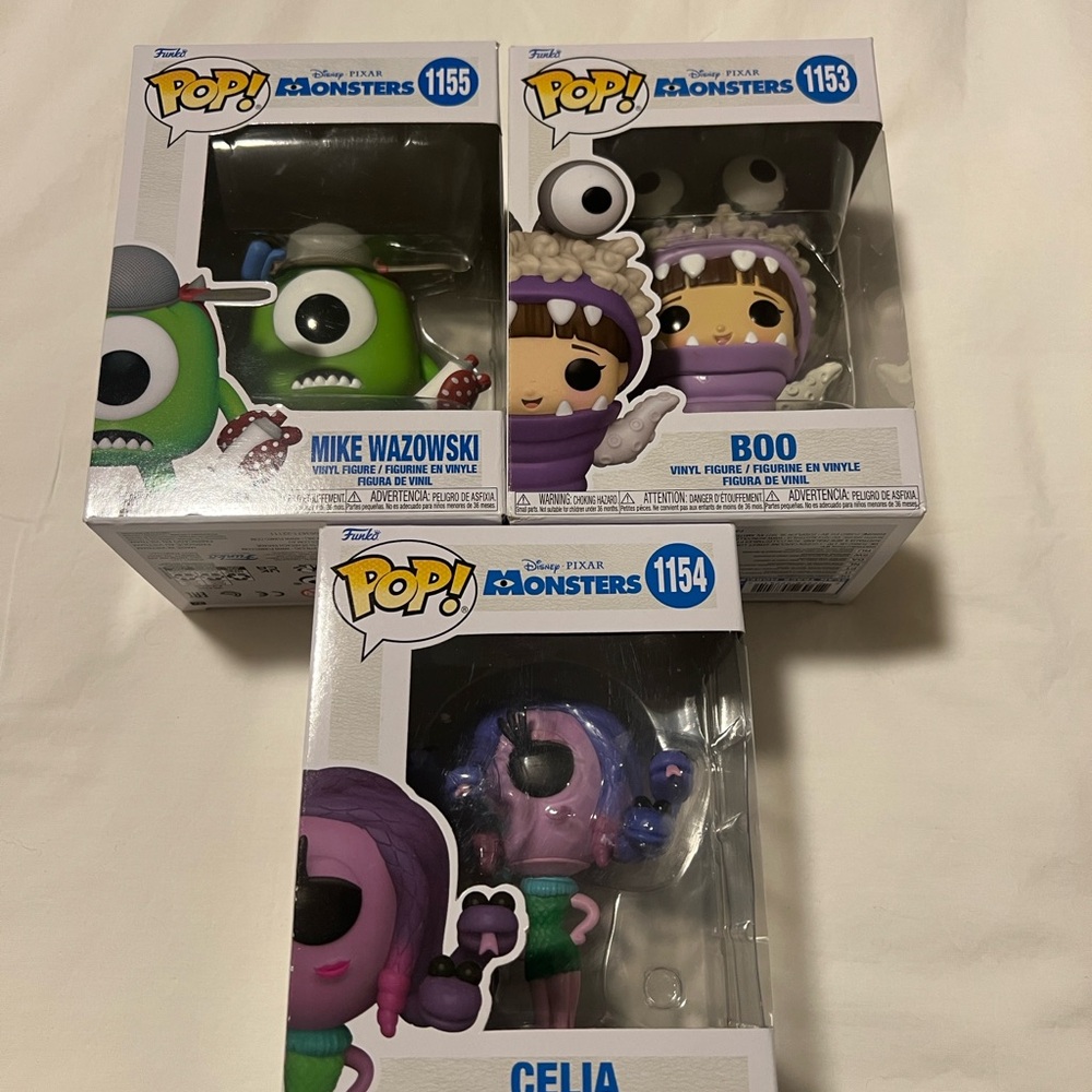 Funko Pop Monsters Inc. Mike, Boo, and Celia Figures